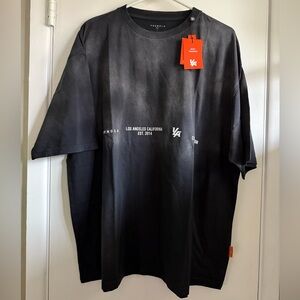 YoungLA Black Deconstructed Logo Tee, Size Large